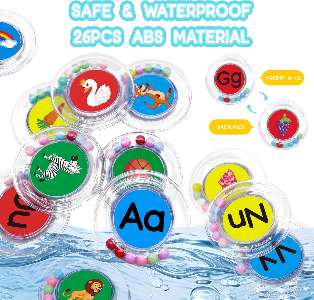 BeneSesqiu - 26 piezas de letras flotantes del alfabeto, juguetes de baño sin moho, juguetes de piscina de agua con bolsa de malla para niños y bebés de 2, 3 y 4 años, regalos educativos de aprendizaje preescolar ABC