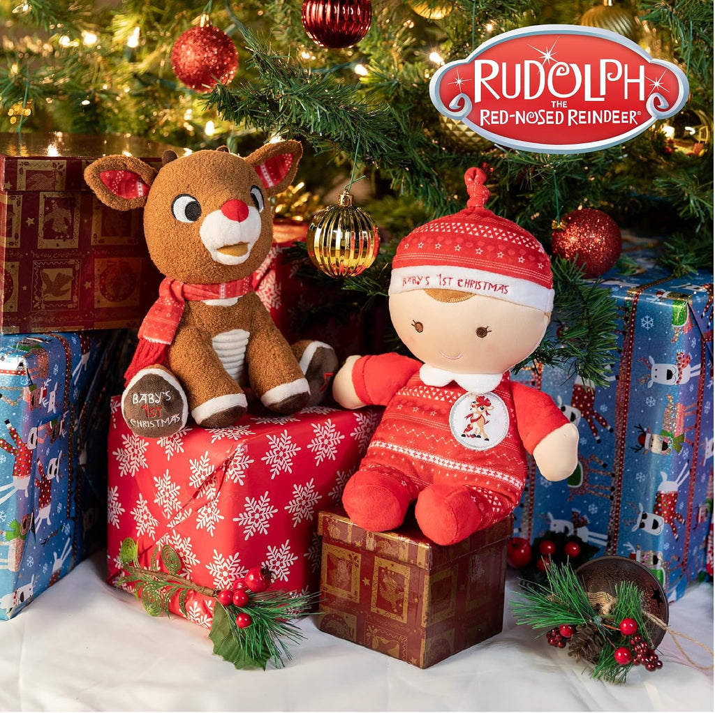KIDS PREFERRED Santa Claus Rudolph, el reno de nariz roja, animal de peluche musical, la primera Navidad del bebé, 8 pulgadas