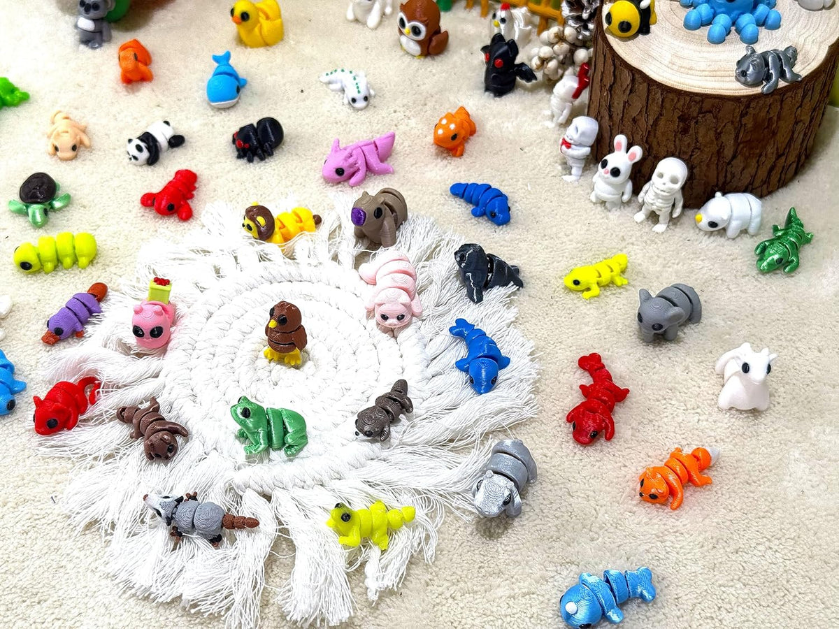 60 piezas de animales impresos al azar en 3D figuras