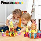 PicassoTiles 82 piezas de palos magnéticos y azulejos magnéticos de construcción de bloques de construcción para niños pequeños, bolas magnéticas de juguete de aprendizaje STEM y más de 3 años para niños y niñas de educación temprana