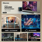 Hisense AX3120Q - Barra de sonido de 3.1.2 canales con subwoofer inalámbrico, altavoces de encendido ascendente, Dolby Atmos, DTS:X, Bluetooth 5.3, HDMI eARC, Roku TV Ready, control de aplicación y control remoto, 7 modos de ecualización, Hi-Concerto