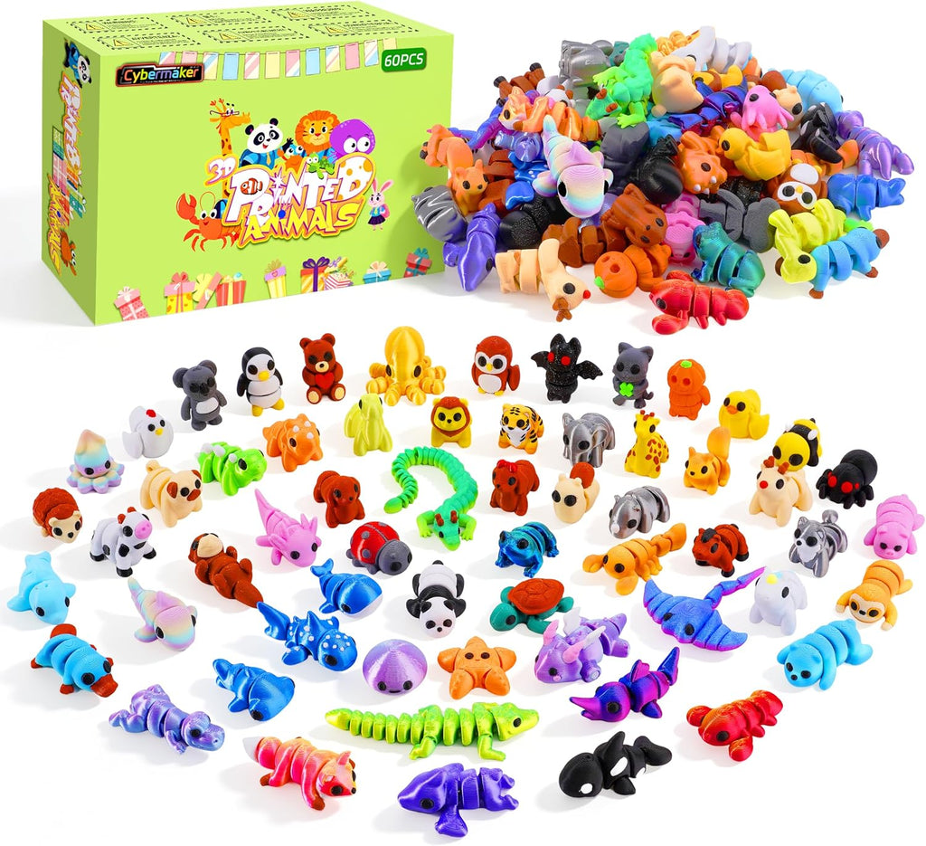 60 mini animales impresos en 3D, juguetes articulados para la