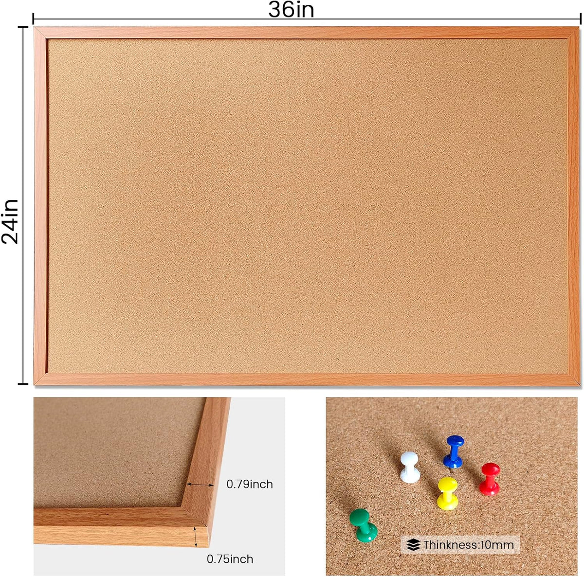Tablero de corcho 36 "x24" Tableros de alfileres de oficina para pared