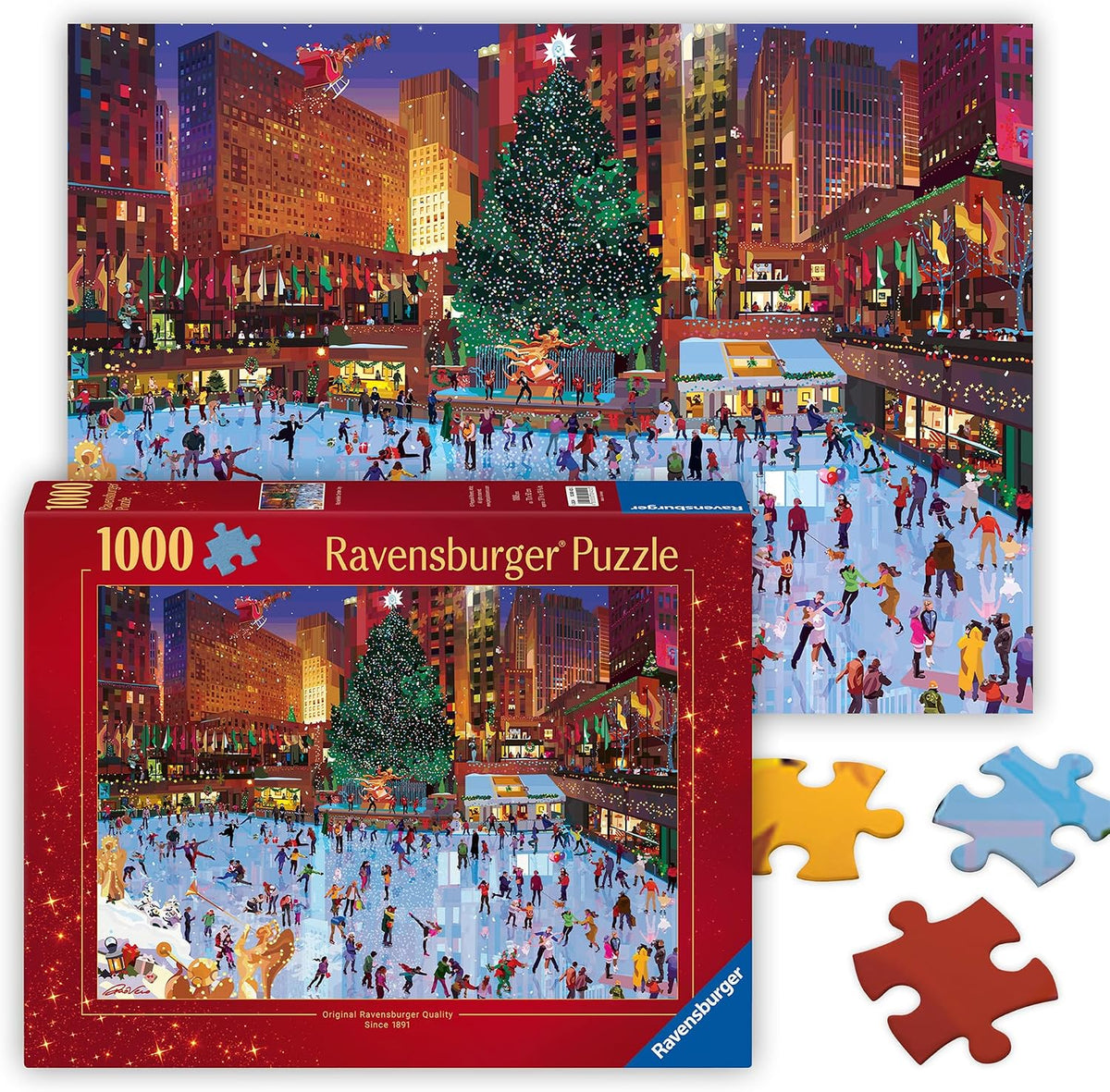 Ravensburger - Rockefeller Christmas - Rompecabezas de 1000 Piezas - Disfruta del Rockefeller Center Durante las Fiestas - Mágica Escena de Patinaje sobre Hielo - Calidad Premium - Edades 12+