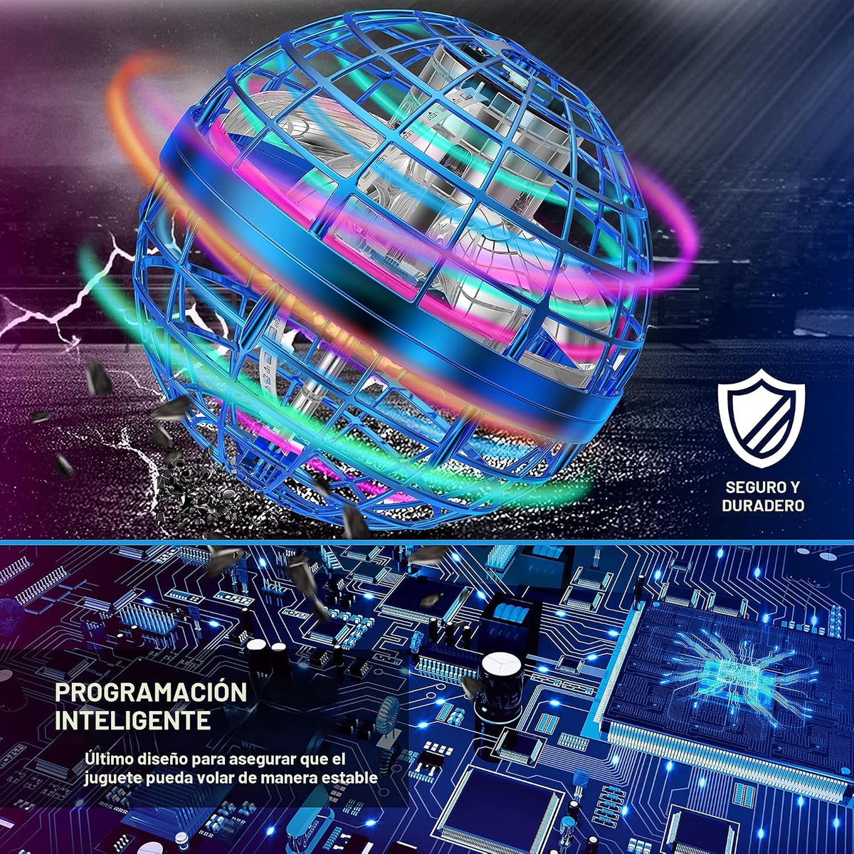 LEMATRIX Juguete de bola de orbe volador 2023, bola flotante Boomerang Fly Fidget Spinner, juguetes geniales regalos para niños y niñas de 6, 7, 8, 9, 10, 11, 12 años, niños y adolescentes, mini dron de mano, globo cósmico, juguetes para interiores y exte