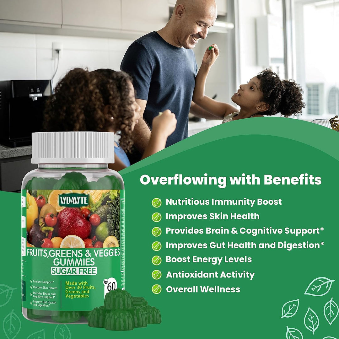 VIDAVITE Gomitas Super Greens sin azúcar, hechas en Estados Unidos,...