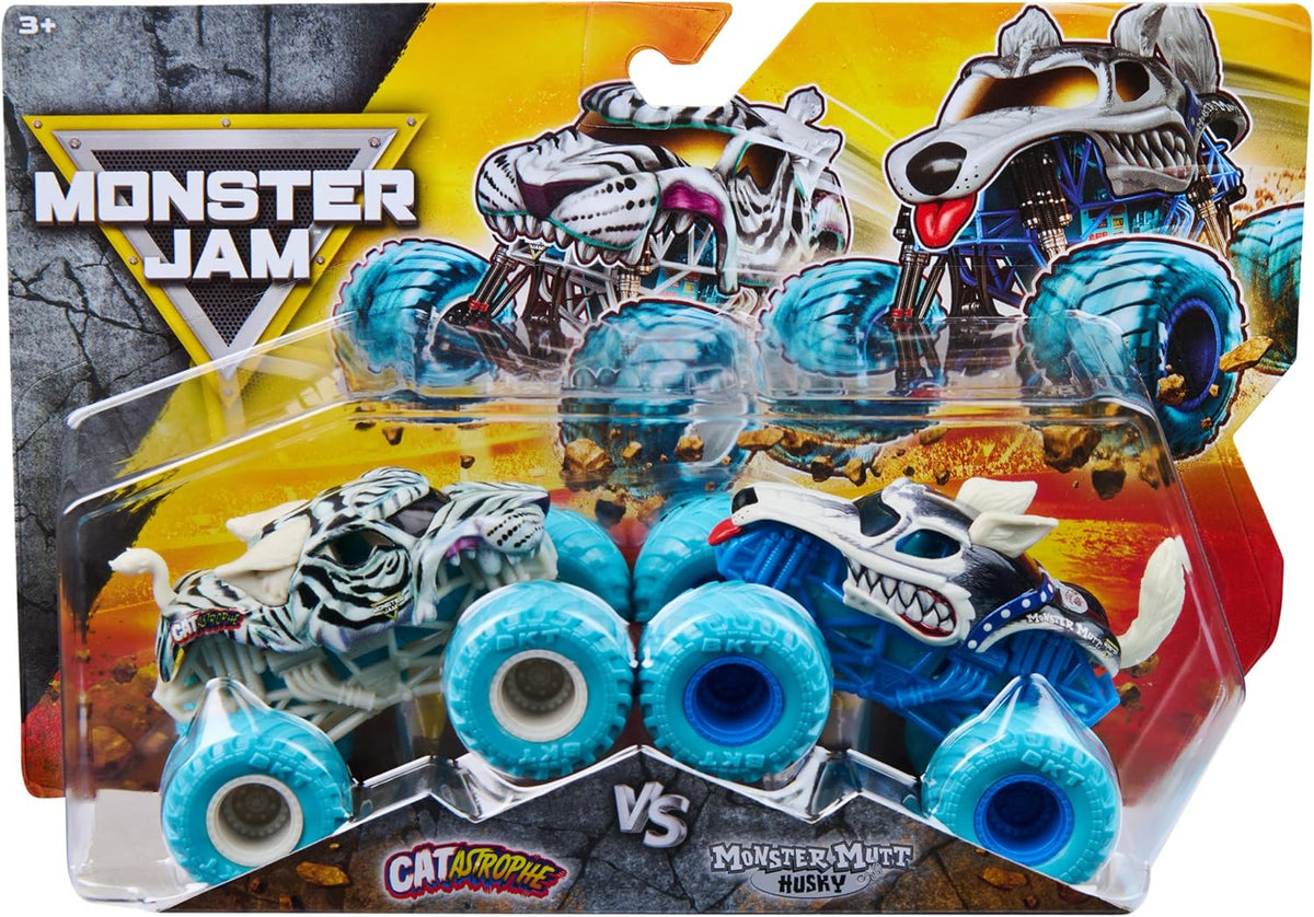 Monster Jam, Camiones monstruo fundidos a presión Catastrophe vs Husky, escala 1:64, juguetes para niños a partir de 3 años