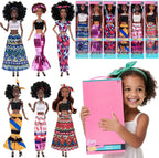 dollbie Juego de 6 muñecas de moda afroamericana con trajes para mezclar y combinar, muñecas negras posables de 11.5 pulgadas y 5 accesorios cada uno (corona, collar, pañuelo y más) + estuche de