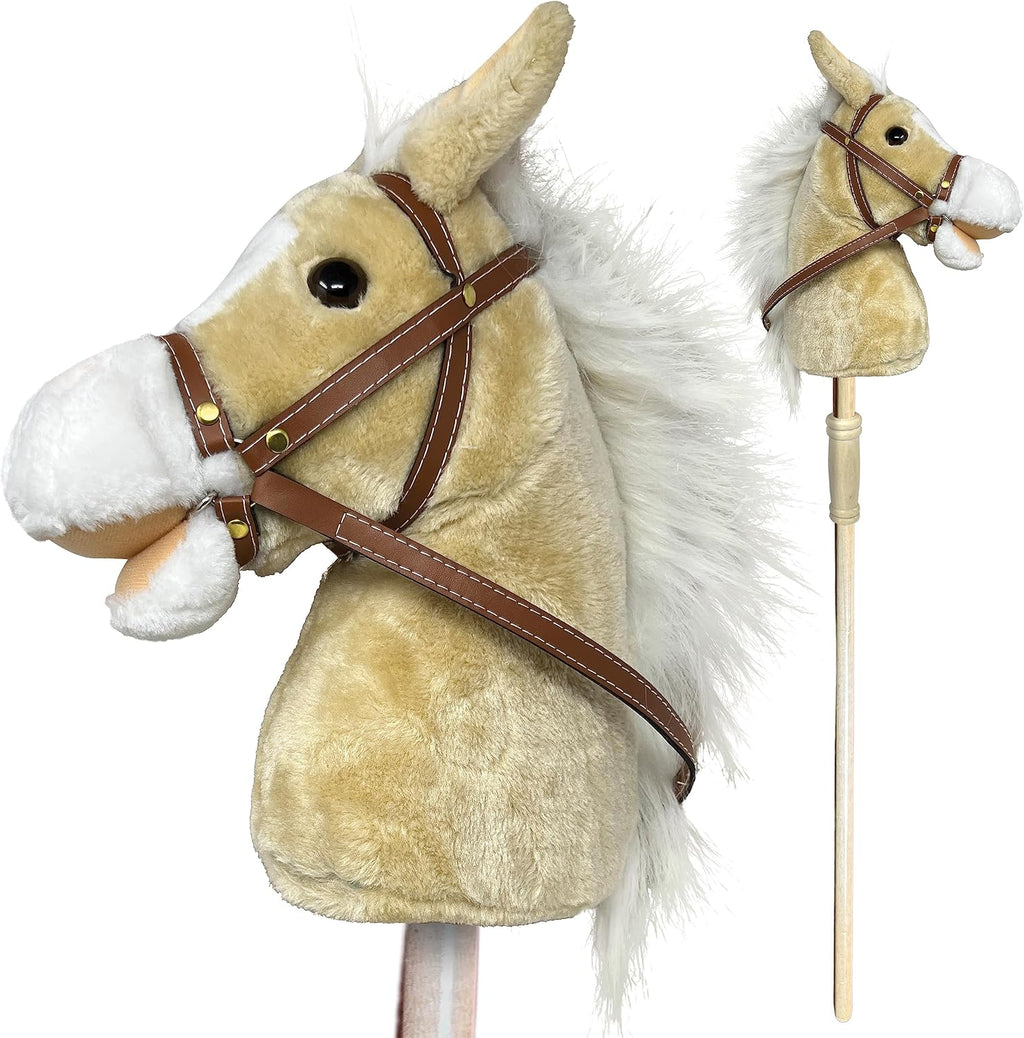 Caballo de palo Nature Bound | Caballito de juguete de felpa artesanal proporciona divertido juego de simulación para niños pequeños y preescolares | Cabeza cosida a mano, palo de madera resistente