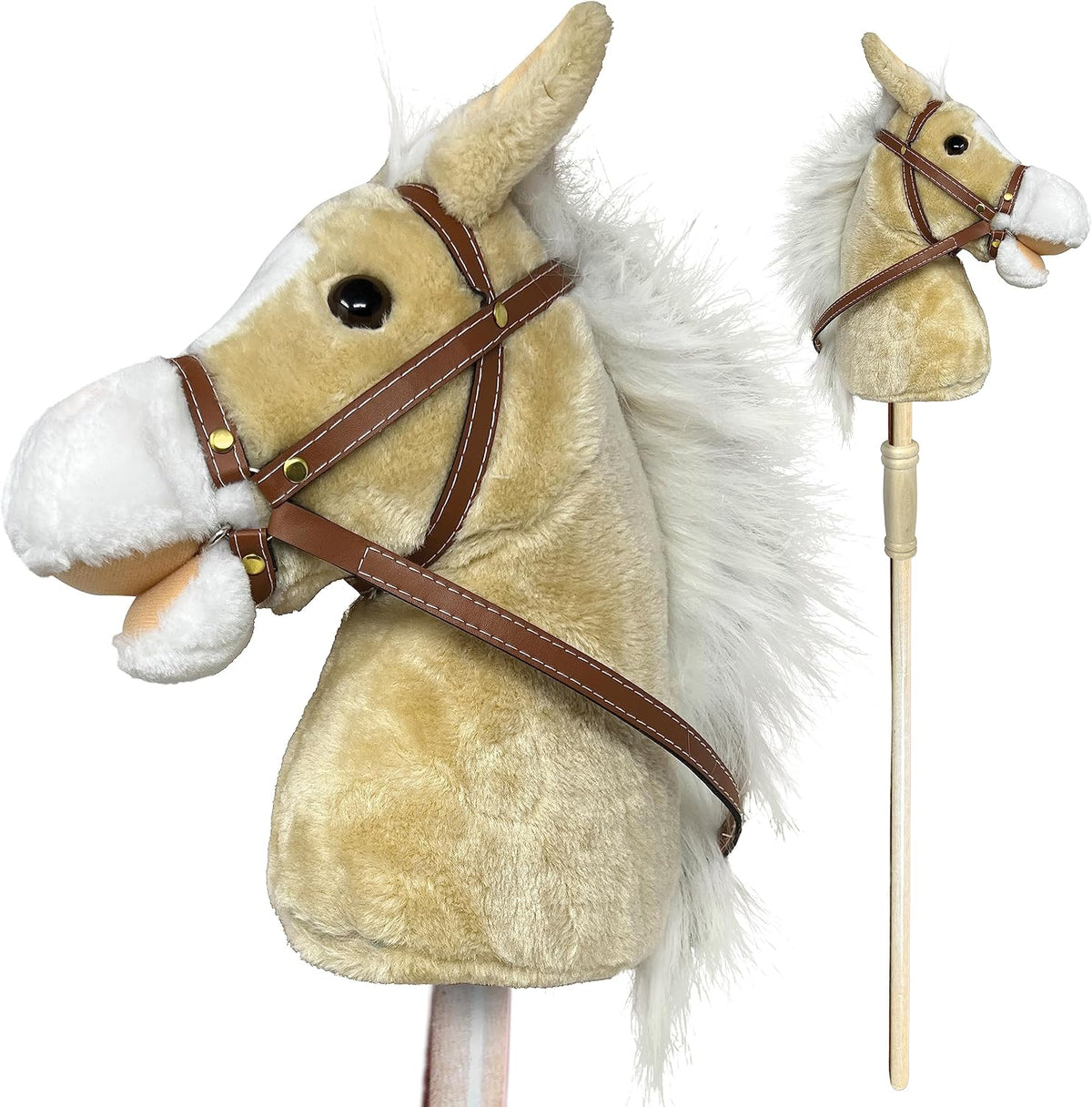 Caballo de palo Nature Bound | Caballito de juguete de felpa artesanal proporciona divertido juego de simulación para niños pequeños y preescolares | Cabeza cosida a mano, palo de madera resistente