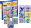 Disney Stitch - Juego de 25 piezas con forma de cubo de espuma para niños pequeños, juguetes de baño de espuma y juego de chorros de agua