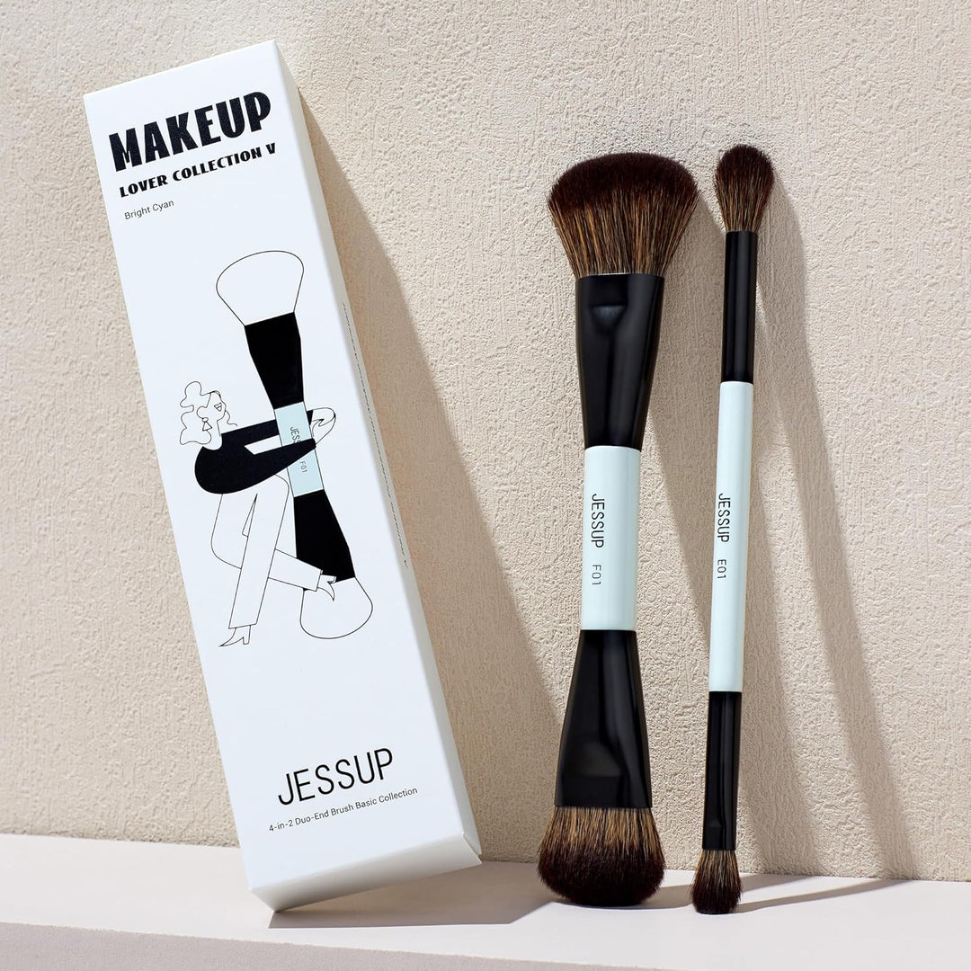 Jessup brochas de maquillaje 2 piezas, cepillo de base de doble car...