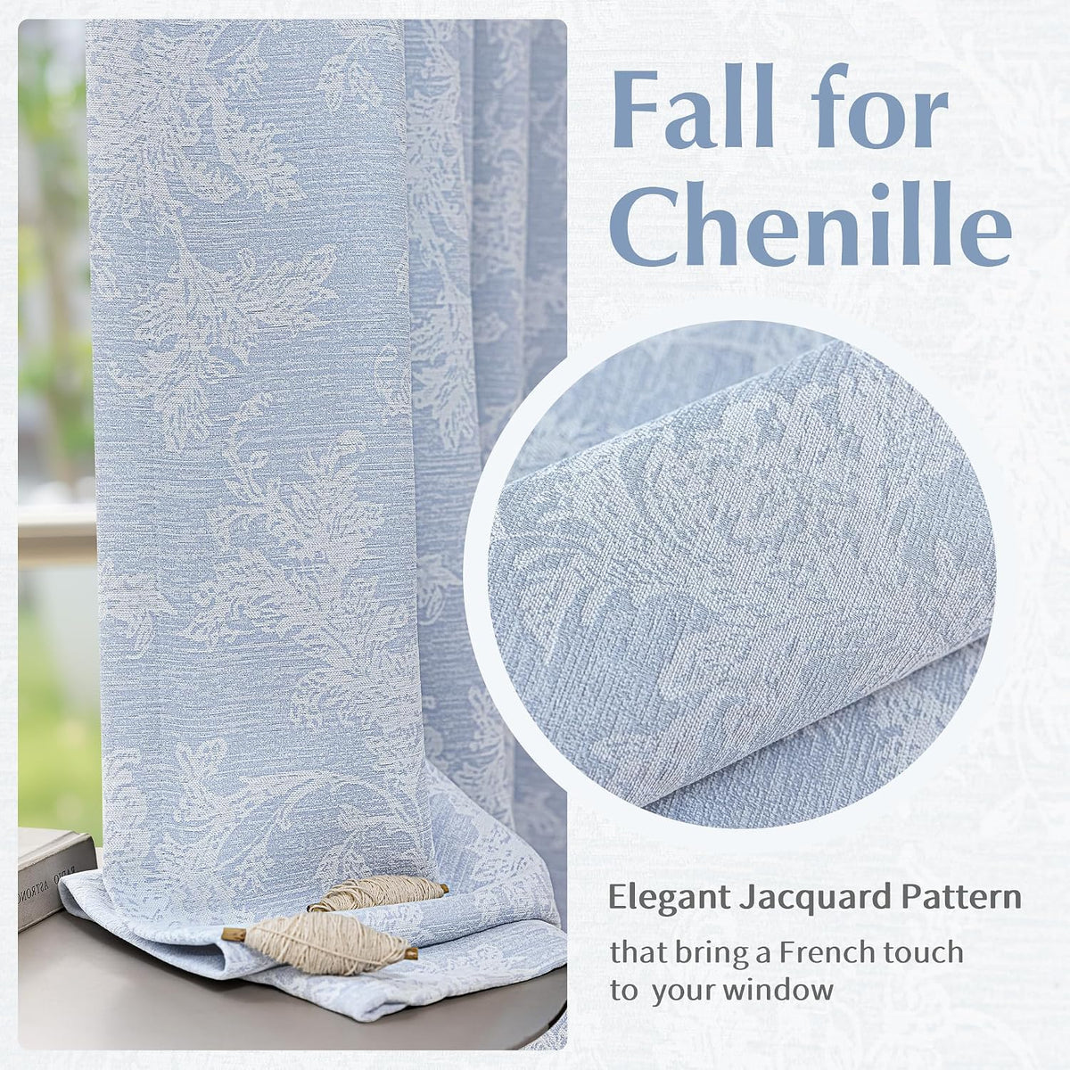 FMFUNCTEX Cortinas opacas de jacquard floral azul, 52 x 84 pulgadas