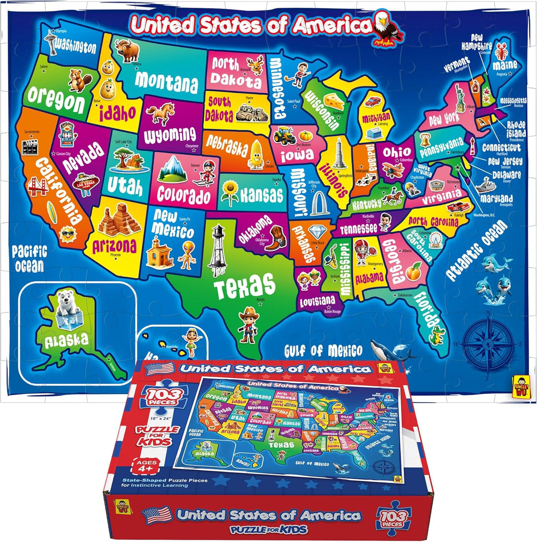 Rompecabezas de mapa de Estados Unidos para niños de 4 a 8