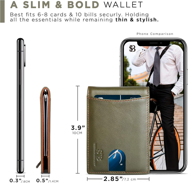 SERMAN BRANDS RFID Blocking Slim Bifold Genuine Leather Minimalist...