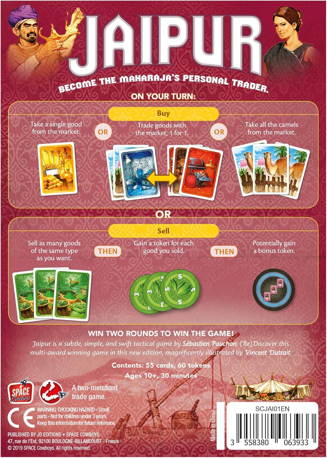 Asmodee Jaipur Juego de estrategia de cartas coleccionables para 2