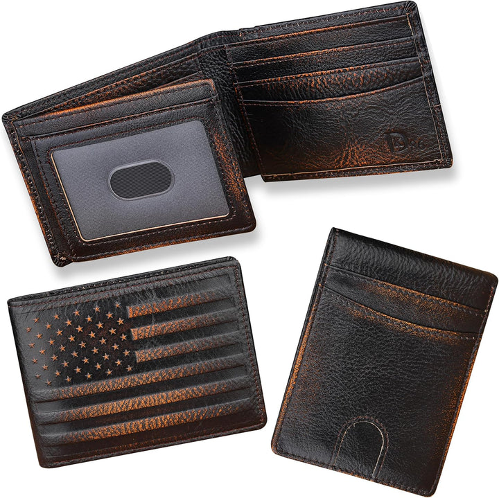 DK86 Cartera para hombres Slim Rfid Bifold Cuero Genuino 2 ID Venta...