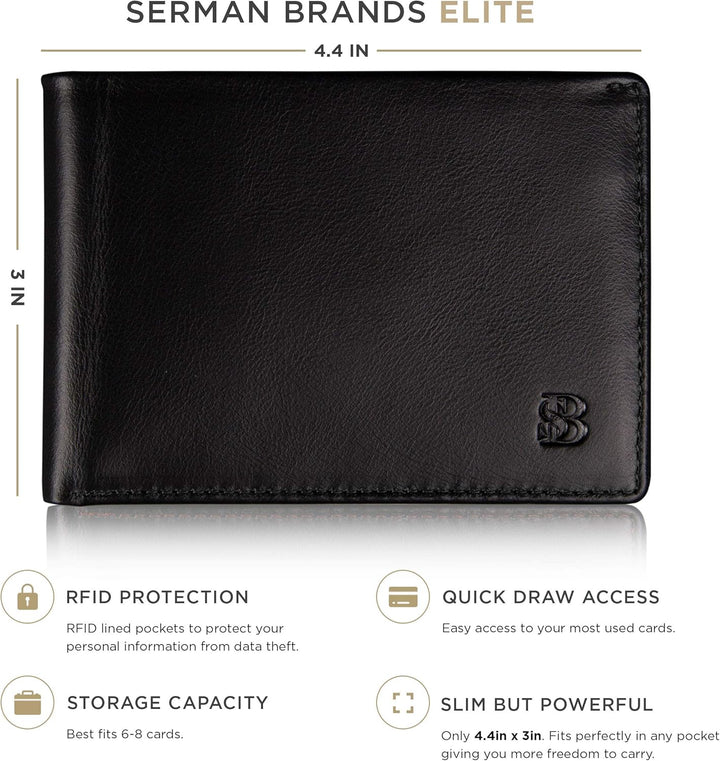 SERMAN BRANDS Mens Slim Bifold Wallet RFID Blocking Minimalist Fron...
