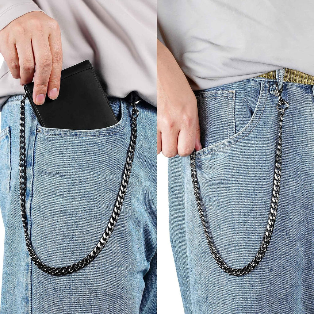 Billetera de Cuero Genuine con Cadena para Hombres: Billetera RFID con Cadena Antirrobo