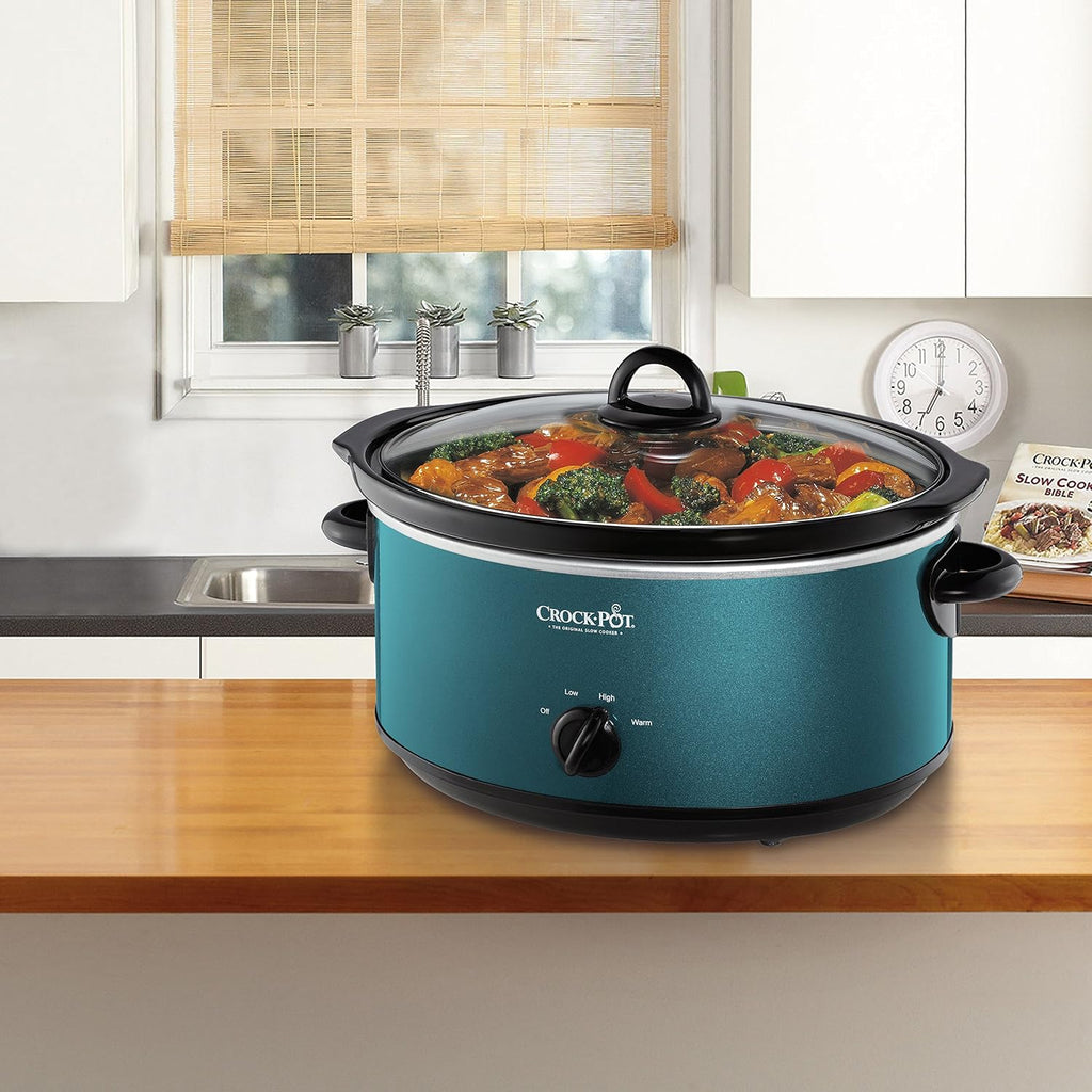 Crock-Pot Olla de cocción lenta manual de 7 cuartos de galón, tamaño familiar que sirve a más de 8 personas y se adapta a asados de 6 libras, gres extraíble con ajuste de calentamiento, apto para lavavajillas para una fácil limpieza, turquesa