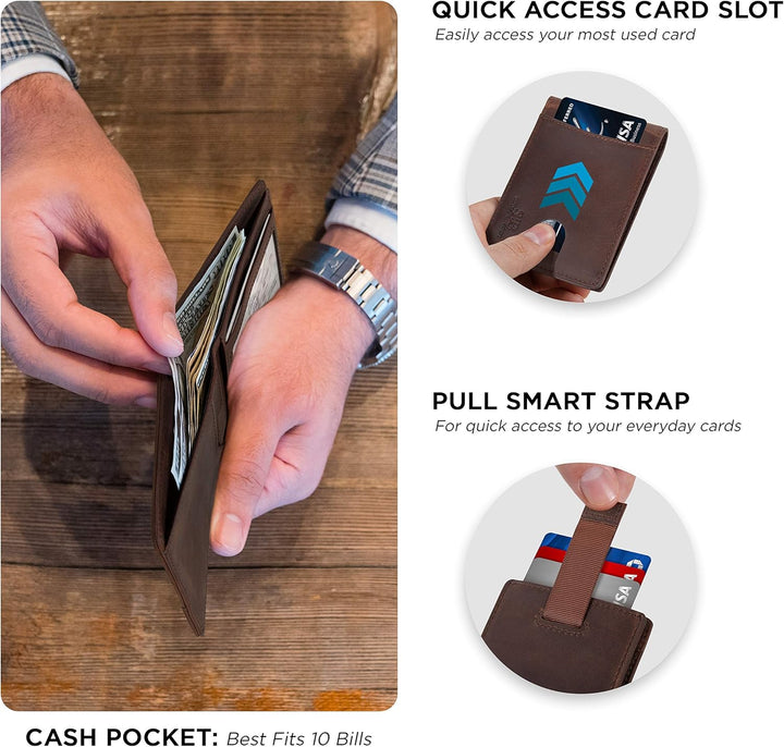 SERMAN BRANDS Billeteras de Cuero Genuino con Bloqueo RFID, Delgada...