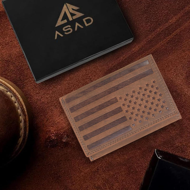 Cartera trifold de cuero ASAD para todos los días con ventana para...