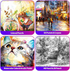 iBayam Art Supplies, paquete de 195 kits de pintura de dibujo de lujo, juego de 3 cuadernos de bocetos