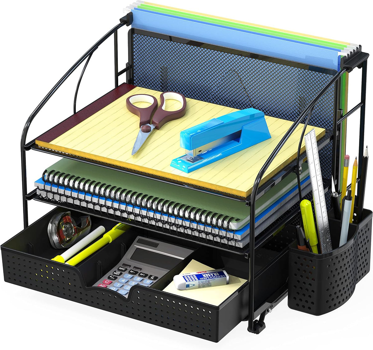 Simple Houseware Organizador de escritorio de 3 niveles con cajón