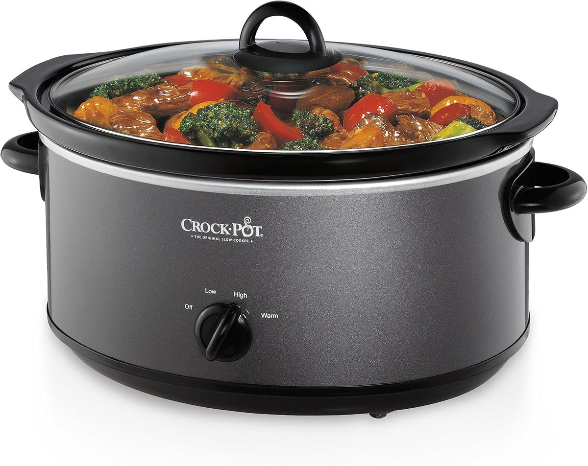 Crock-Pot Olla de cocción lenta manual de 7 cuartos de galón, tamaño familiar que sirve a más de 8 personas y se adapta a asados de 6 libras, gres extraíble con ajuste de calentamiento, apto para lavavajillas para una fácil limpieza, carbón