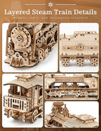 Rompecabezas de tren de vapor de madera 3D pintable para adultos