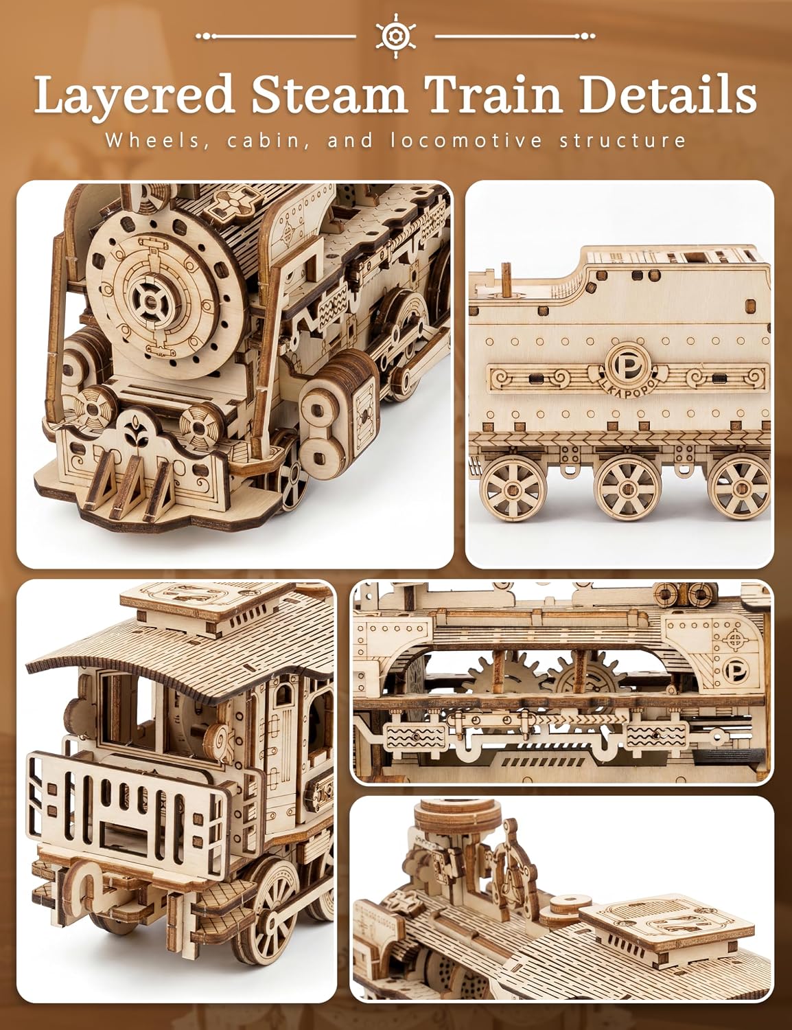 Rompecabezas de tren de vapor de madera 3D pintable para adultos