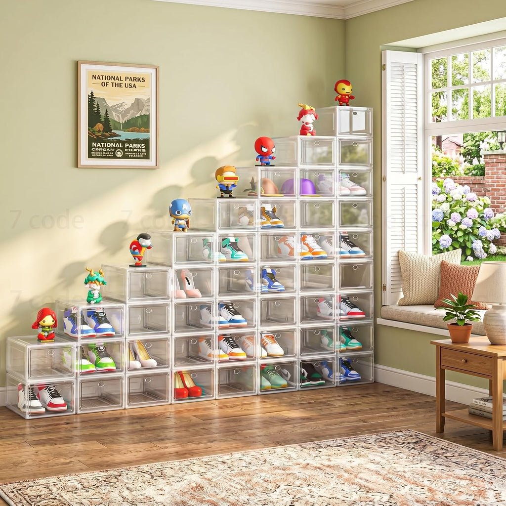 Organizador de Zapatos Transparente y Resistente con Puerta Magnética, Caja de Almacenamiento para Zapatos Apilable