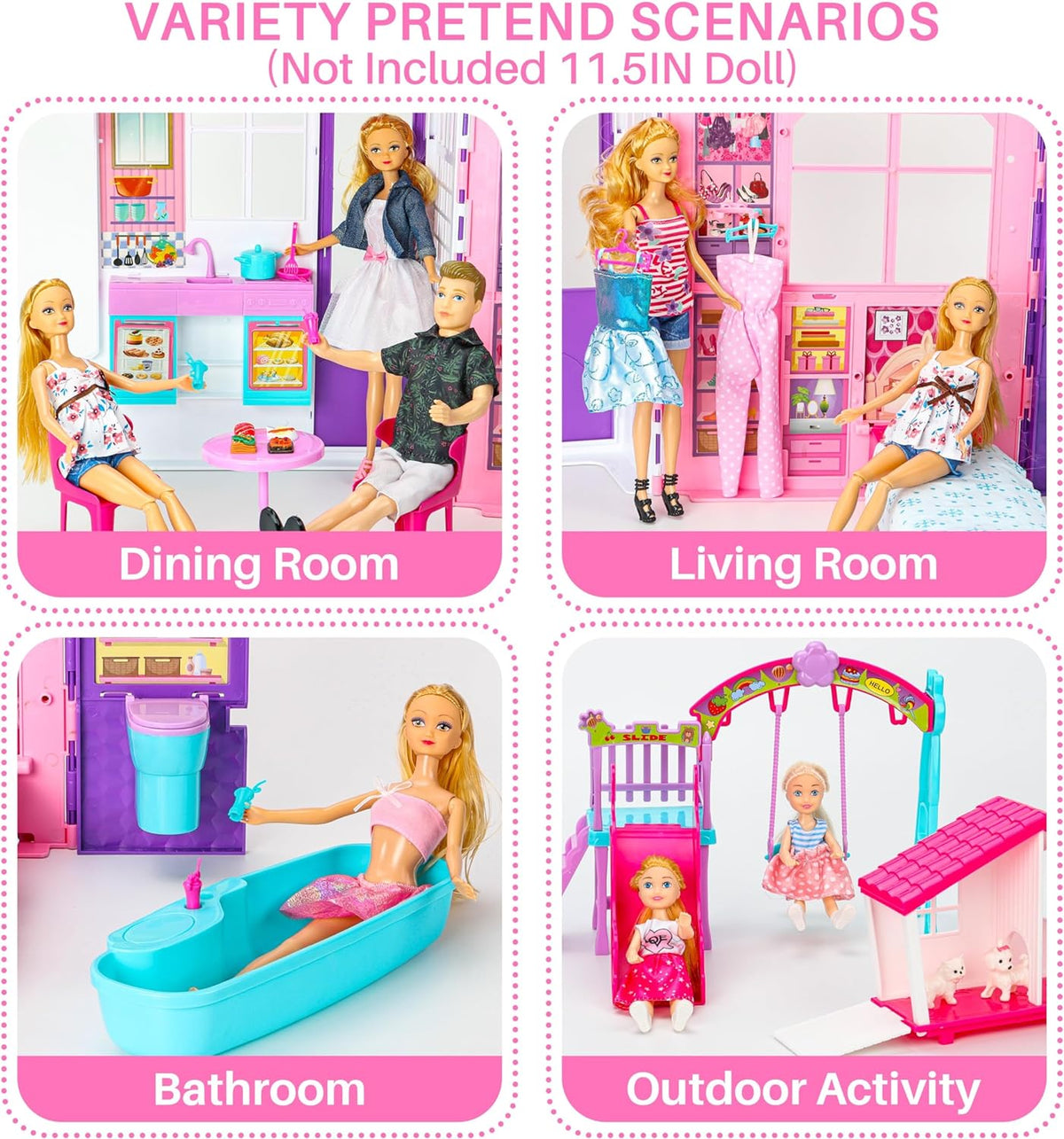 Style Shine - Casa de muñecas plegable de 1 piso, juego de casa de muñecas