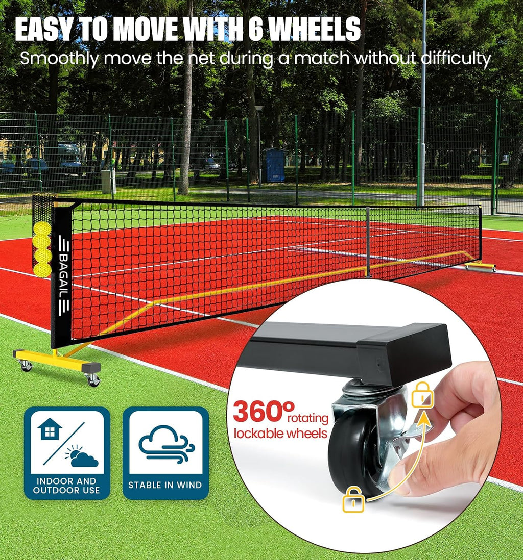 BAGAIL Portátil Set de Red de Pickleball, 22 FT Tamaño reglamentario de red de pickleball con recogedor de pelotas, 4 pelotas y bolsa de transporte, montaje fácil para exterior interior en la entrada