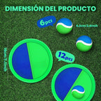 Charniol Juego de lanzar y atrapar para niños, verde y azul, 12 paletas y 6