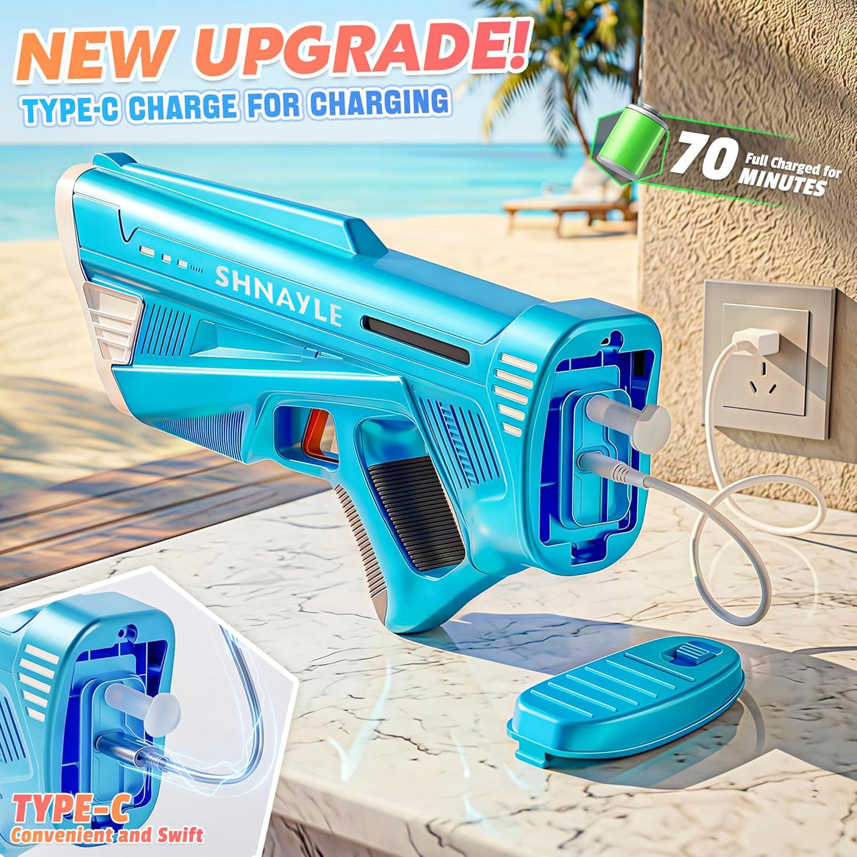 Pistola de agua eléctrica para adultos y niños, puerto de carga USB-C, pistola de chorro potente automática, ráfagas de disparo de alta potencia, pistola de agua automática de largo alcance