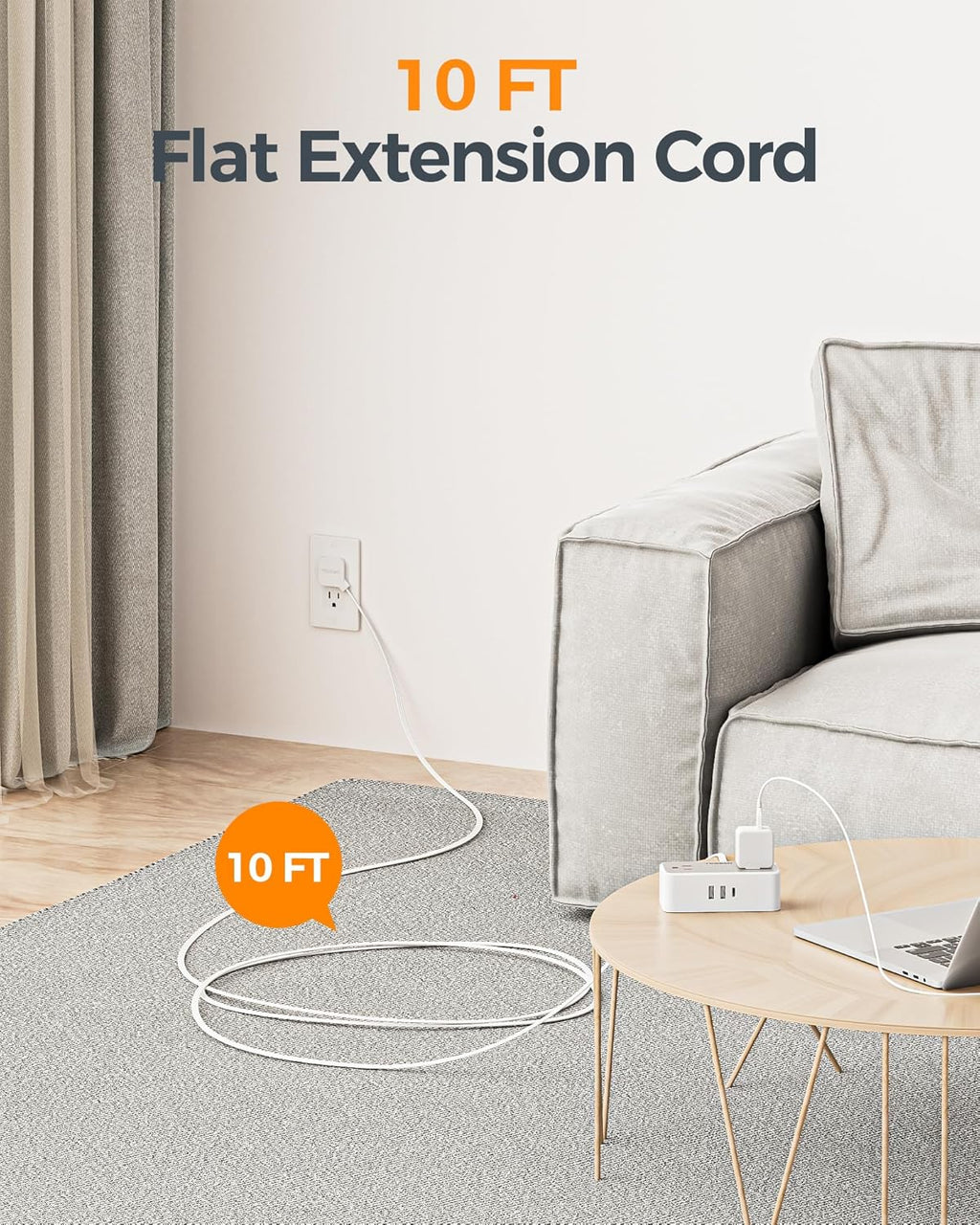 TESSAN Extensión 10 FT, Regleta con Protección contra Sobretensiones 900J, Gris