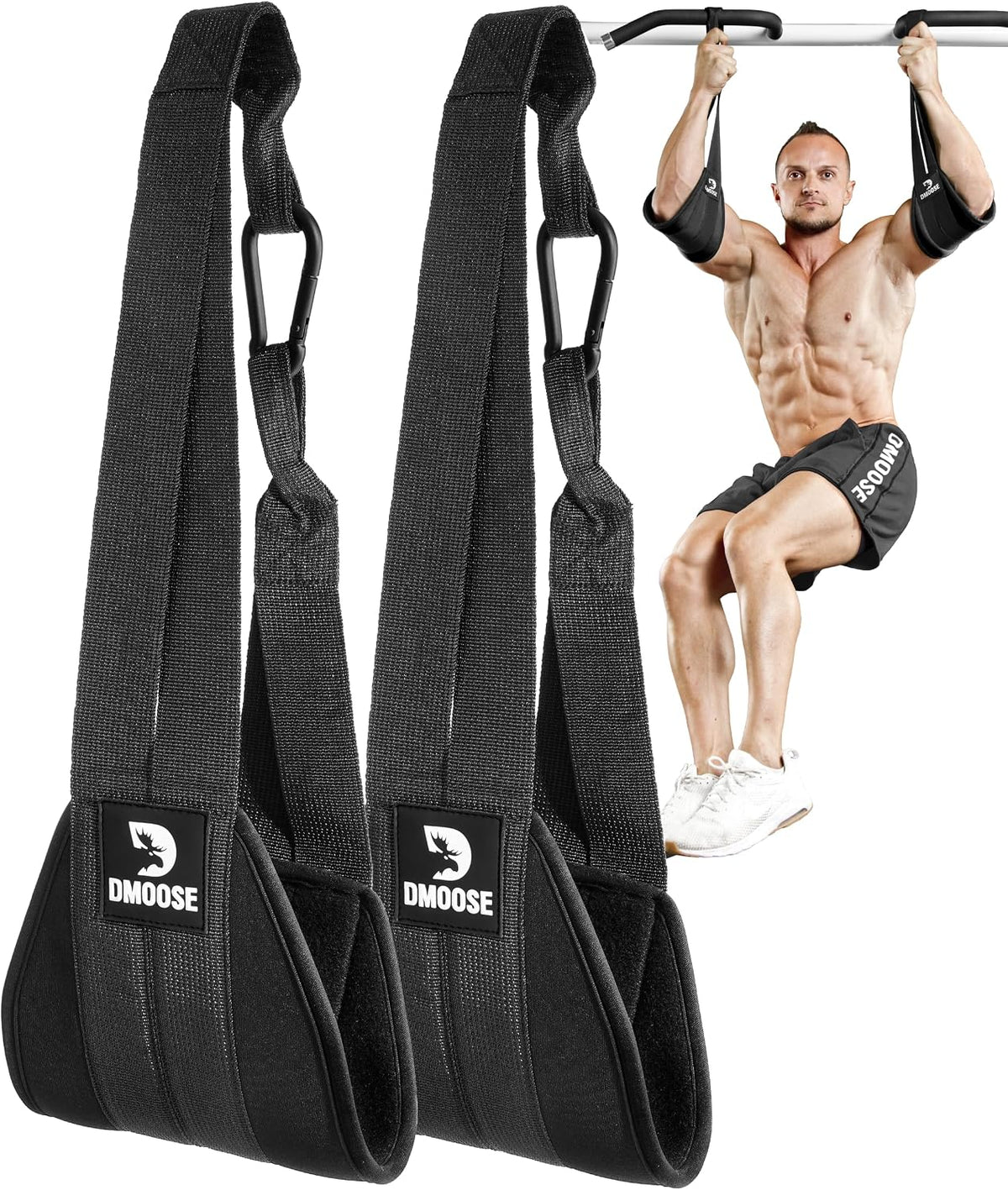 DMoose Fitness Correas colgantes para abdominales para barra de dominadas y entrenamiento de fuerza central, correas de ejercicio acolchadas suaves para swing de abdominales y elevaciones de piernas