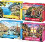 Paquete de 4 rompecabezas de 500 piezas para adultos, rompecabezas de 500 piezas de Italia Cinque Terre Amalfi Coast para adultos, 500 piezas, Torre Eiffel de París, puente de Venecia, Rialto