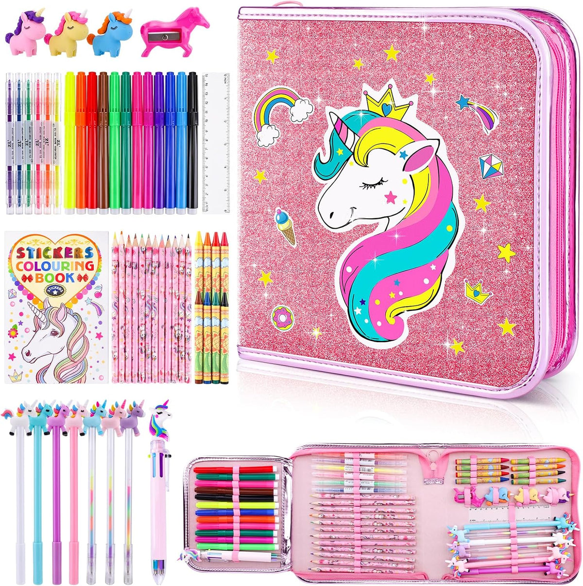 MAIGOZON 56 Pcs Marcadores Aromáticos para Arte, Suministros para Niños 4-8 años, Regalo de Juguete Unicornio