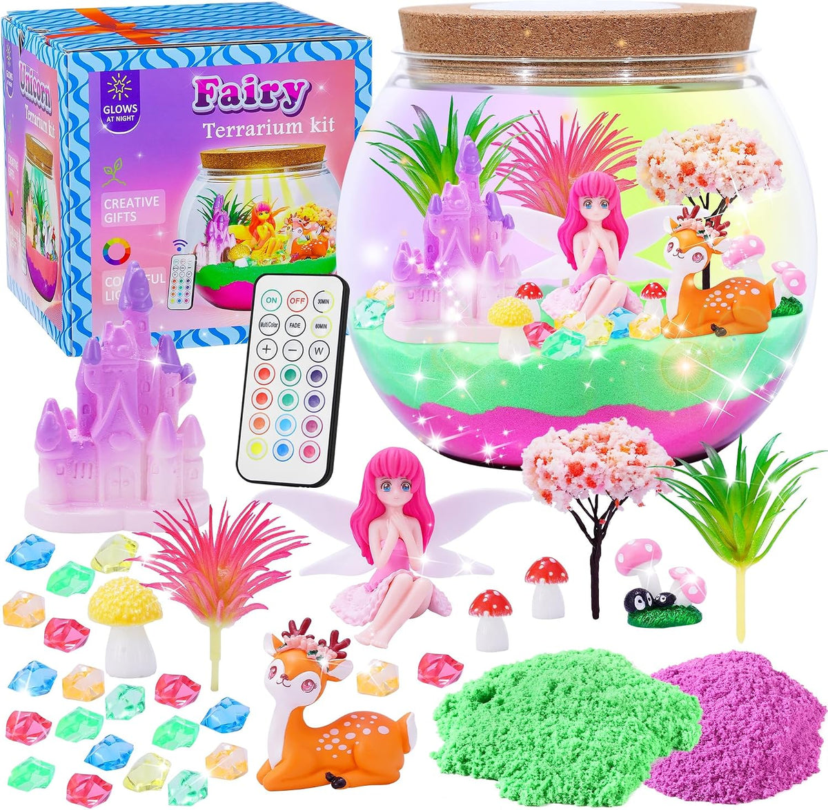 Gifmore Kit de terrario iluminado de hadas para niñas, juego de juguetes de manualidades de jardín de hadas, regalos de cumpleaños de ensueño para niñas de 4 a 12 años