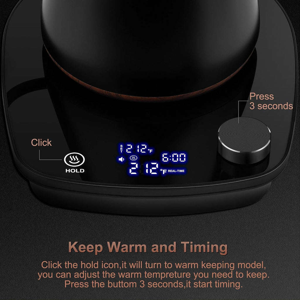 Hervidor eléctrico de cuello de cisne, control inteligente de temperatura, interior de acero inoxidable, calentamiento rápido, para café de filtro, preparar té, hervir agua caliente, 1000 W