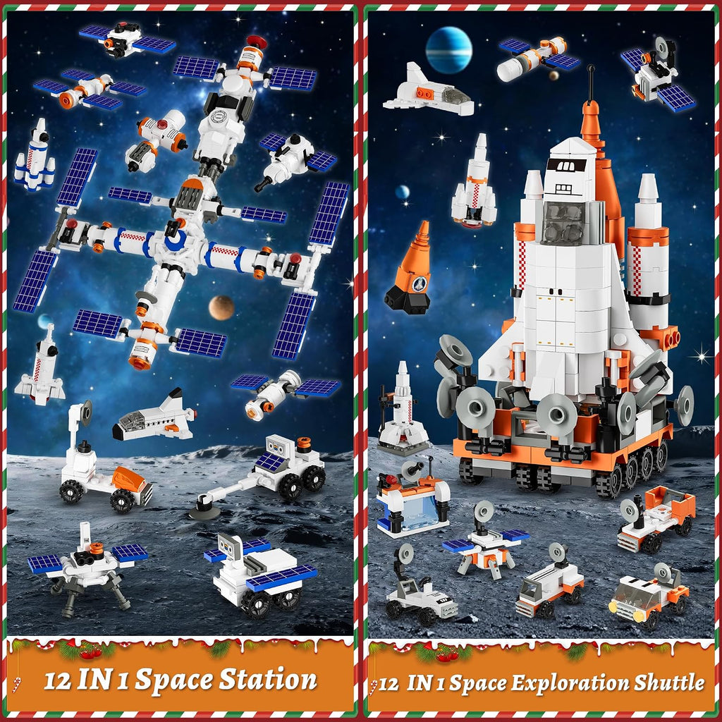 Calendario de Adviento 2026, juego de construcción de cohetes espaciales de Navidad compatible con Lego, bloque de construcción de la estación espacial, cuenta regresiva de 24 días, juguetes