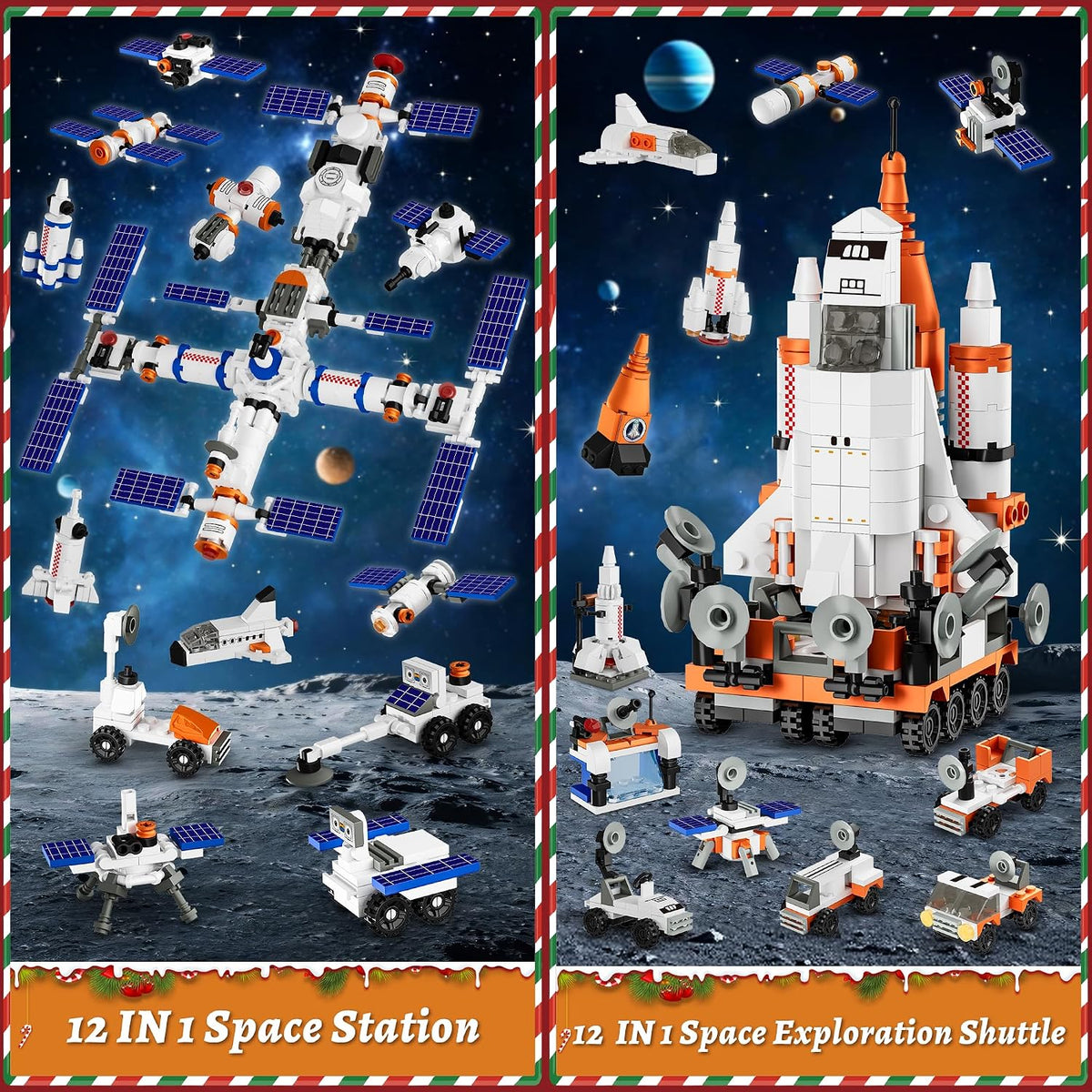 Calendario de Adviento 2026, juego de construcción de cohetes espaciales de Navidad compatible con Lego, bloque de construcción de la estación espacial, cuenta regresiva de 24 días, juguetes