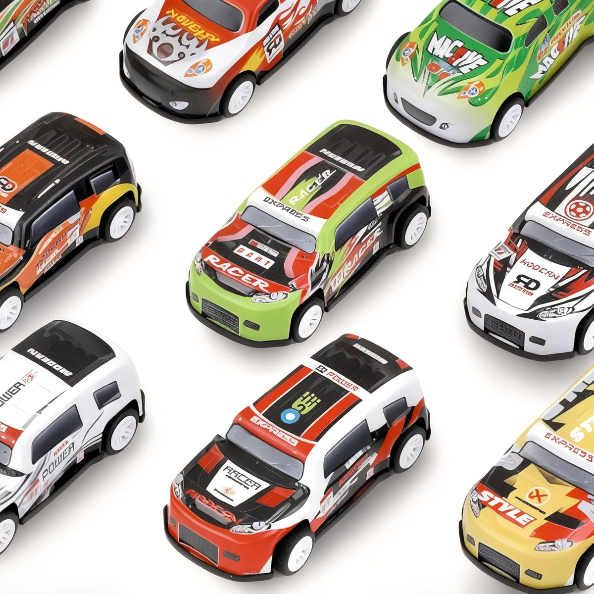 Liberty Imports Paquete de 50 autos de carreras para niños, a escala 1:64, vehículos de carreras de metal a granel en cubo de almacenamiento, recuerdos de fiesta, bolsas de regalo, premios de aula para niños y niñas pequeños