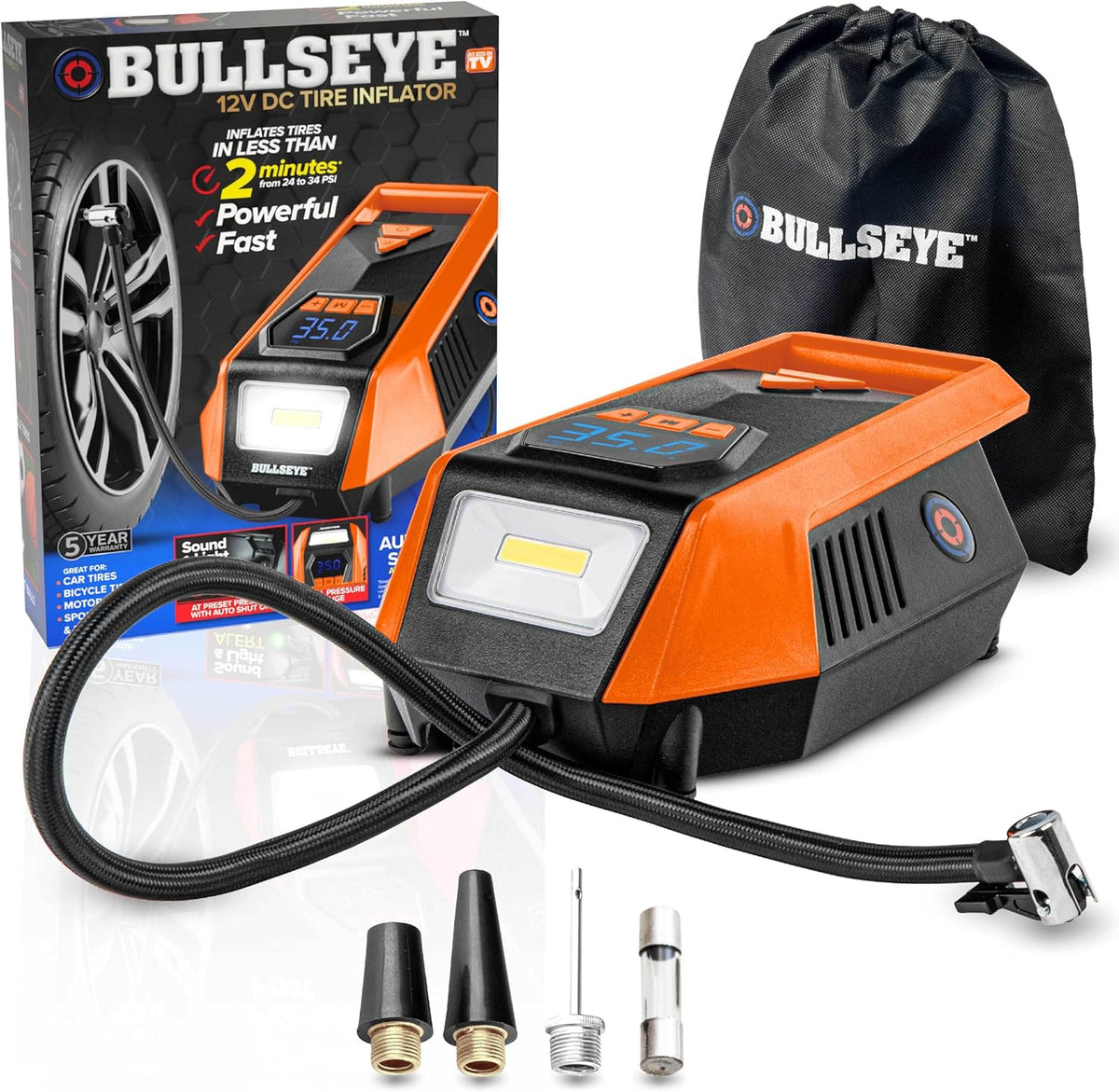 Bullseye - Inflador de neumáticos de 12 V CC, inflado rápido de 2 m...