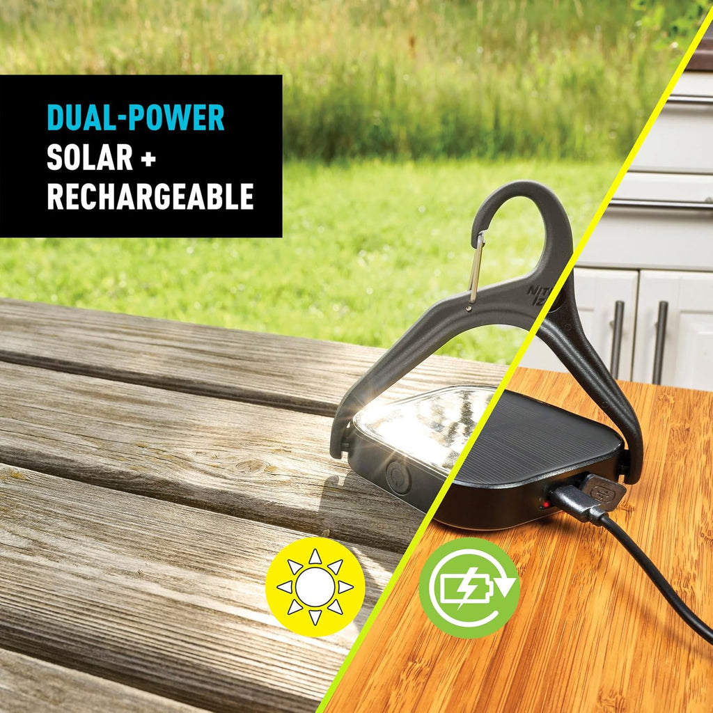 Lámpara Nite Ize Radiant Revolve - Linterna solar recargable y solar, luz solar de alta calidad para accesorios de camping y equipo de mochilero, diseño resistente a la intemperie con cuerpo giratorio de 360