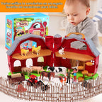 EnAuRoL Red Barn - Juguetes de animales de granja, 28 figuras de animales y tractor de granja, juguetes educativos de aprendizaje para niños pequeños y niños de 3, 4, 5 años, regalo de festival de cumpleaños
