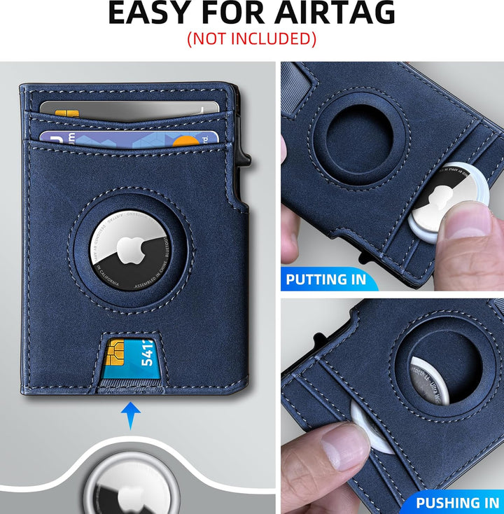 Miyozi - Billetera Airtag para hombre, con clip de dinero, estuche...
