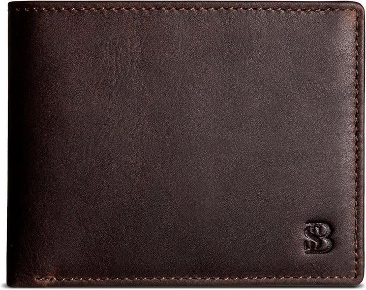 SERMAN BRANDS Cartera de cuero de grano completo para hombre, bloqu...